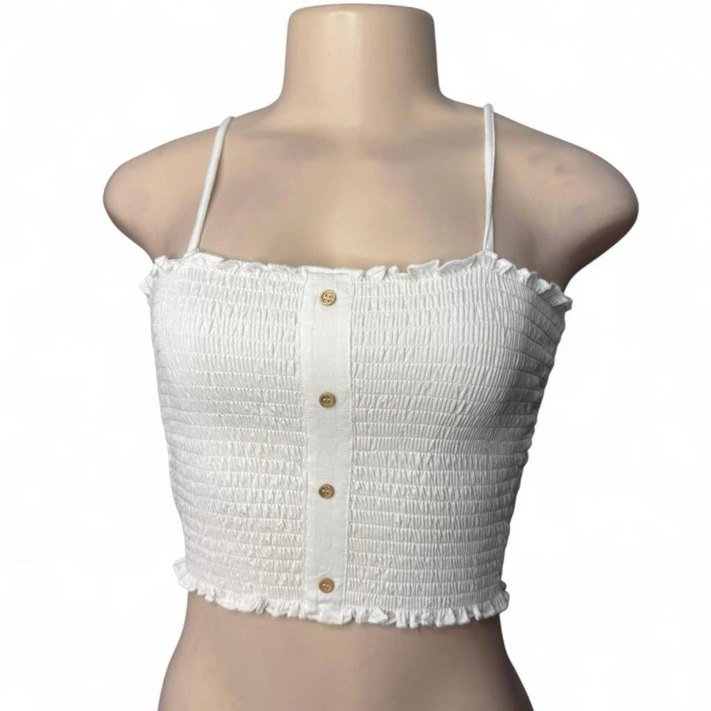 White Smocked Button-Front Cami Top
